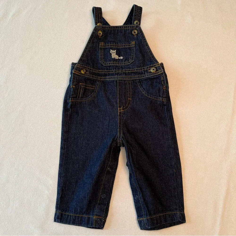 Carters 6M Denim Bibs Overalls Long Sleeve Thermal Bodysuit Woodland Animals